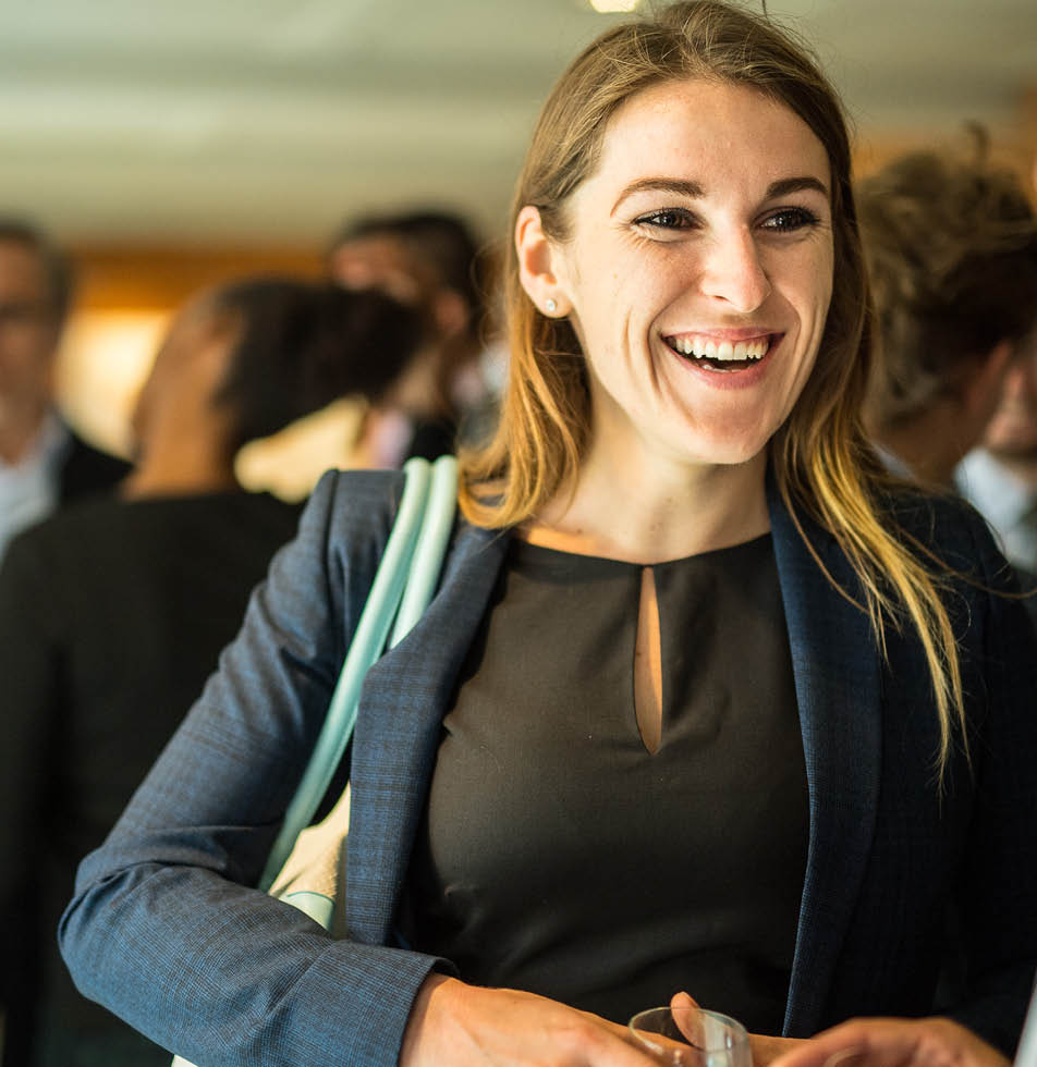 A woman smiling