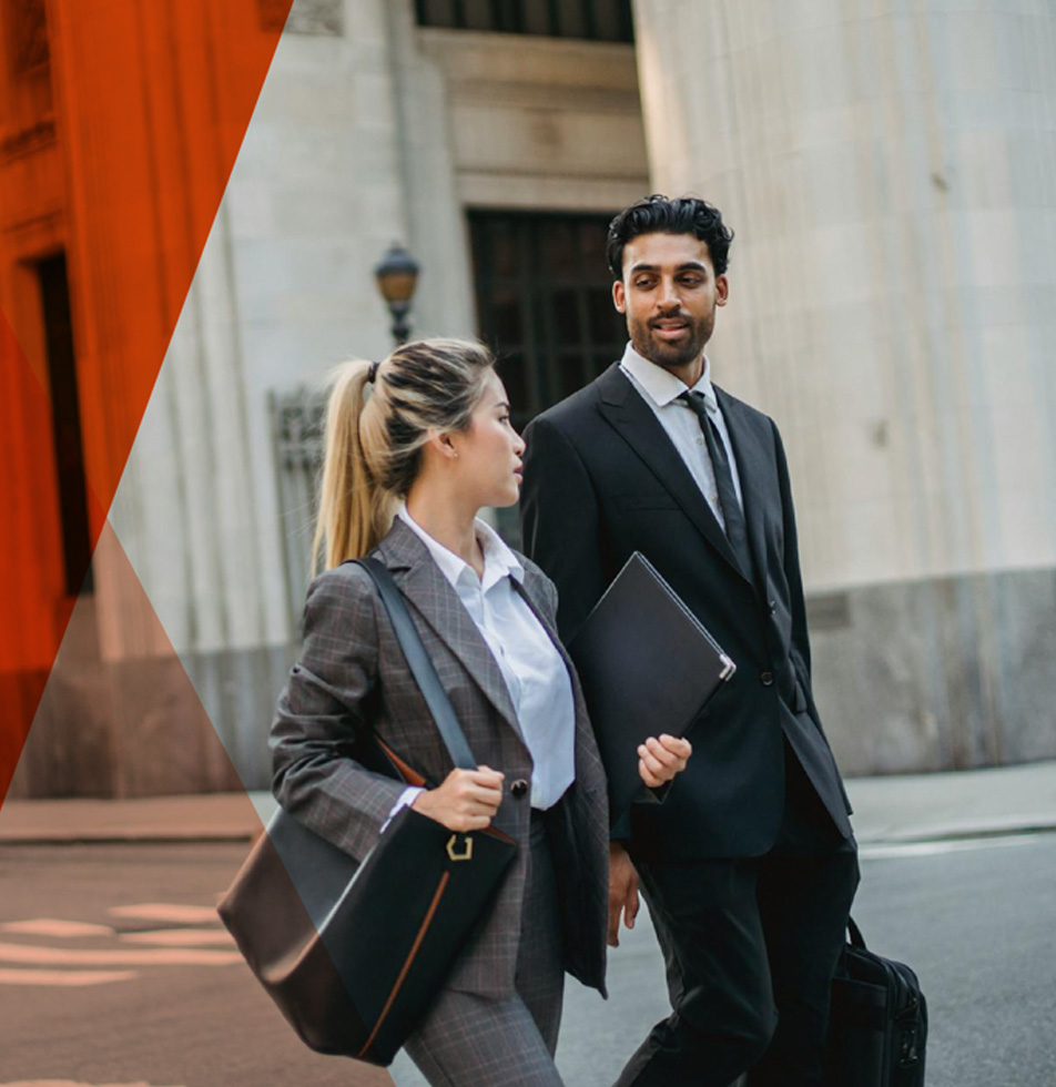 Two people walking and talking